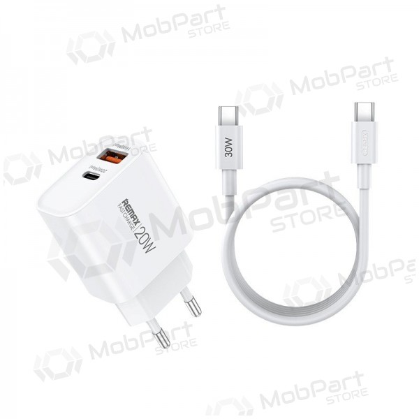 Puhelimen laturi Remax RP-U120 20 W USB-C + USB-A USB-C-kaapelilla 1 m valkoinen