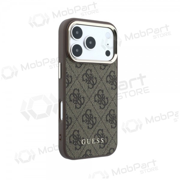 Apple iPhone 18 Pro kotelo - Guess PU Leather 4G Gold Frame MagSafe (ruskea)