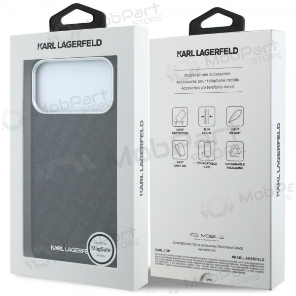 Apple iPhone 18 Pro kotelo - Karl Lagerfeld PU Grained Allover Semi Wrap MagSafe (musta)