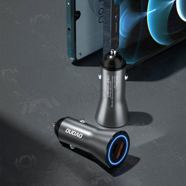 Dudao R4Max 55 W USB-C + USB-A autolaturi, harmaa