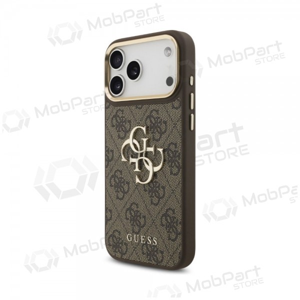 Apple iPhone 18 Pro Max kotelo - Guess PU Leather 4G Metal Logo Gold Frame (ruskea)