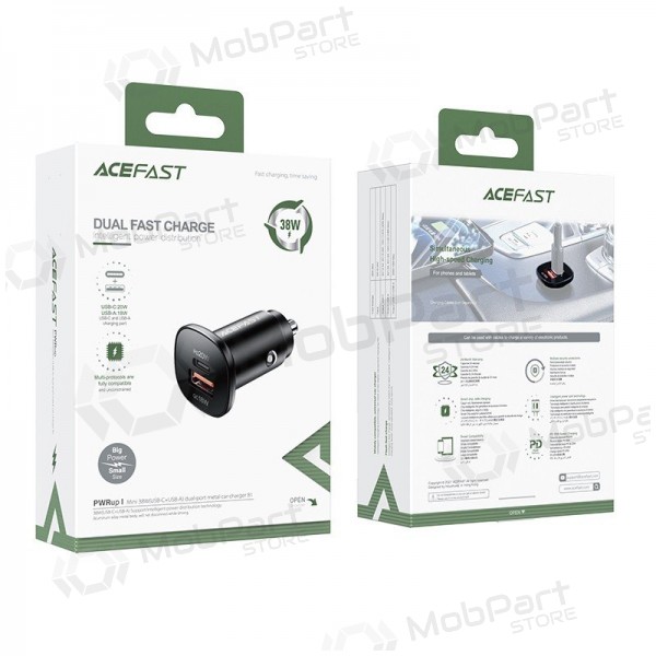 Laturi automobilinis Acefast B1 Mini 38W USB-C+USB-A musta
