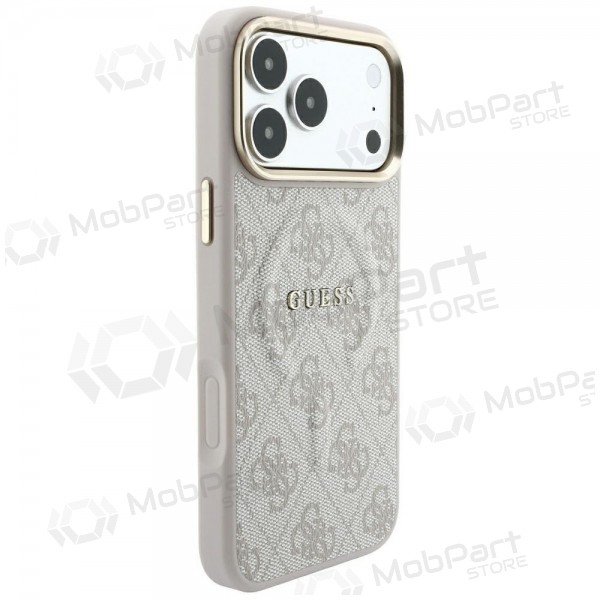 Apple iPhone 18 Pro kotelo - Guess PU Leather 4G Gold Frame Embossed MagSafe (vaaleanpunainen)