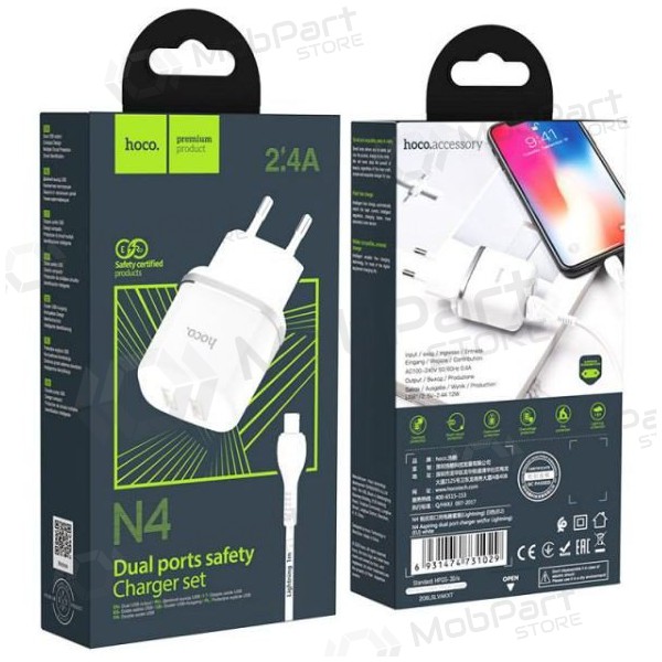 Laturi HOCO N4 Aspiring Dual USB + type-C kaapeli (5V 2.4A) (valkoinen)
