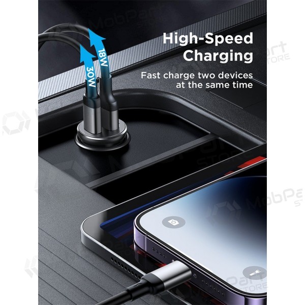 Laturi automobilinis Joyroom CCN05 USB-C/USB-A 30W musta