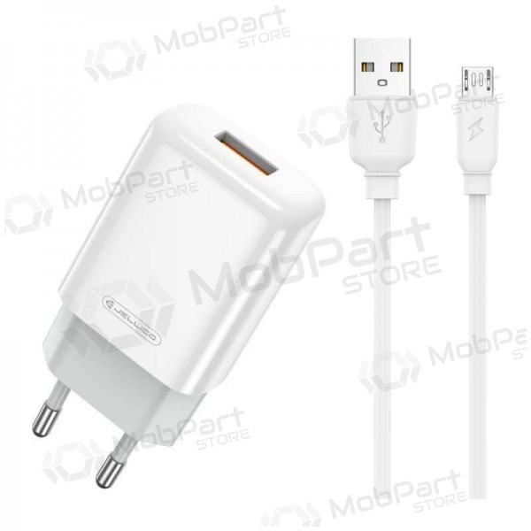 Laturi buitinis Jellico EU01 2.4A USB + MicroUSB valkoinen
