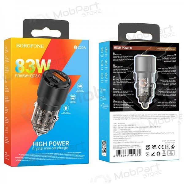 Autolaturi Borofone BZ20A 83 W PD QC 3.0 USB-C + USB-A musta