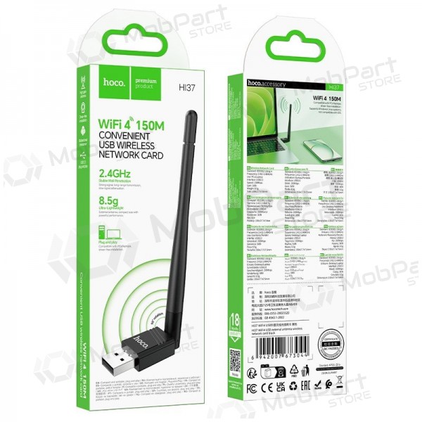 USB Wi-Fi -sovitin Hoco HI37 USB Wi-Fi 4 musta