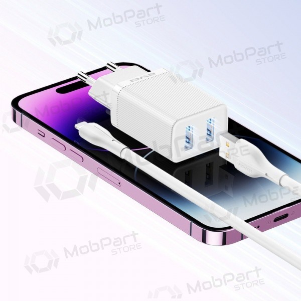 Laturi Awei C15L-EU 2xUSB-A 10W + USB to Lightning cable valkoinen