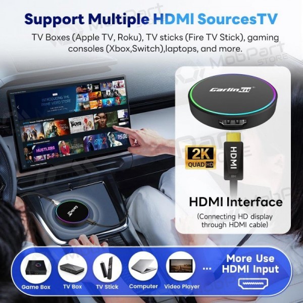 CarPlay-sovitin Carlinkit HD2CP Pro langaton Android Auto musta