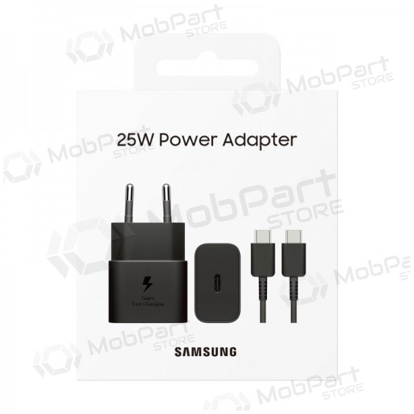 Laturi alkuperäinen Samsung EP-T2510XBEGEU 25W + USB-C kaapeli pakkauksessa musta