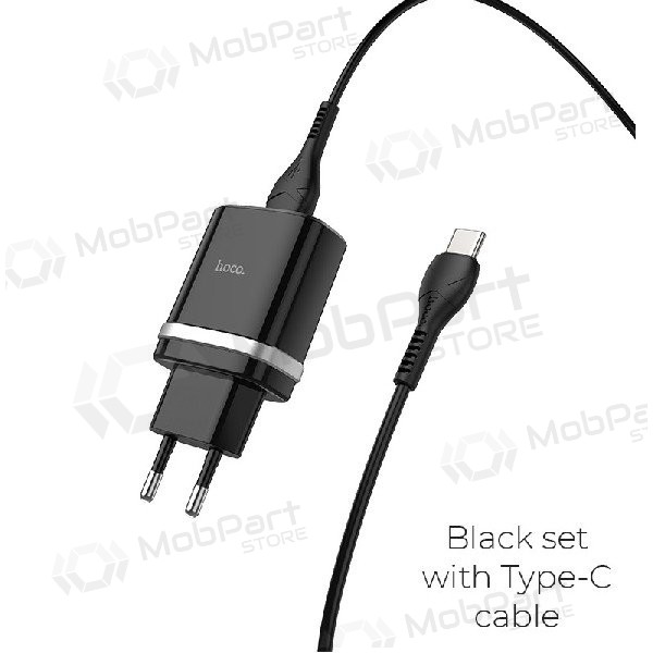 Laturi HOCO C12Q Smart USB + type-C kaapeli (QC3.0) (musta)