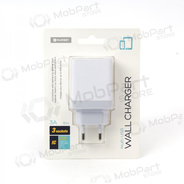Laturi Platinet QuickCharge 3xUSB (15W 3A) (valkoinen)