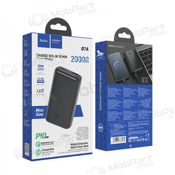Ulkoinen paristo Power Bank Hoco Q1A Type-C PD 20W+Quick Charge 3.0 (3.0A) 20000mAh musta