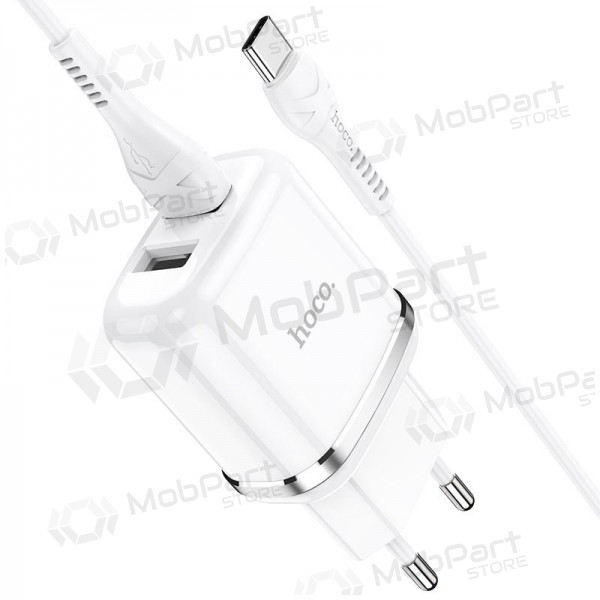 Laturi Hoco N4 X 2 USB  jungtimis + Type-C (2.4A) (valkoinen)