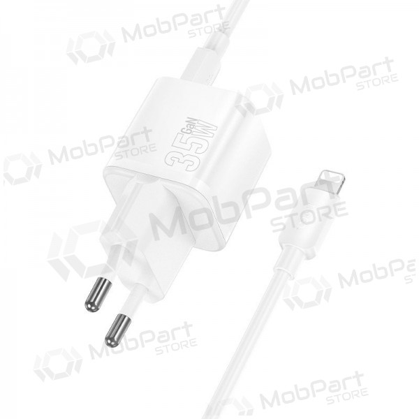 Puhelinlaturi Hoco N66 35 W GaN USB-C + USB-A Lightning-kaapelilla 1 m valkoinen