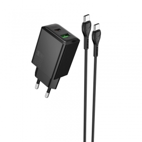 Puhelinlaturi Hoco N71 30 W GaN USB-C + USB-A USB-C-kaapelilla 1 m musta