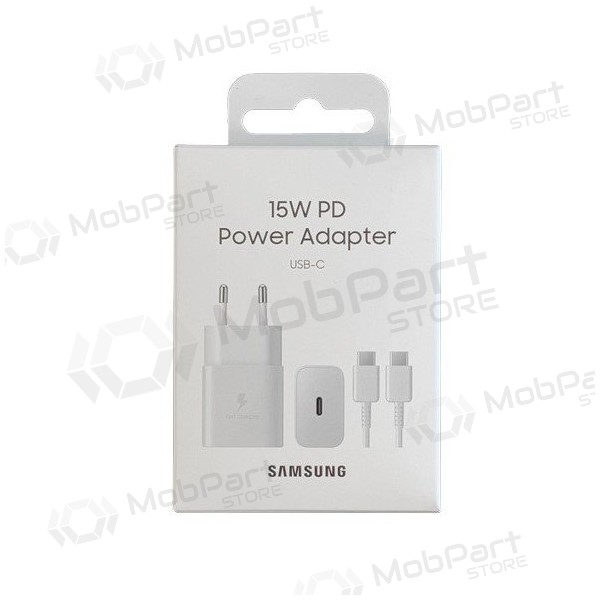 Laturi alkuperäinen Samsung EP-T1510XWEGEU 15W + kaapeli Type-C 1m pakkauksessa valkoinen