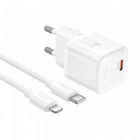 Puhelinlaturi Hoco N66 35 W GaN USB-C + USB-A Lightning-kaapelilla 1 m valkoinen
