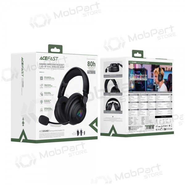 Langattomat Acefast H15 Gaming -kuulokkeet mikrofonilla, USB-C, musta