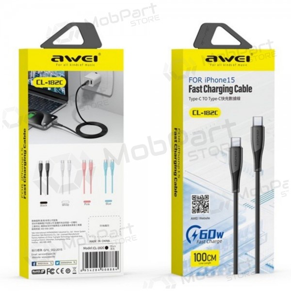 USB kaapeli Awei CL-182C USB-C to USB-C 1.0m valkoinen