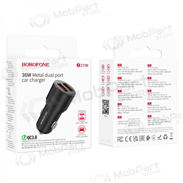Laturi automobilinis Borofone BZ19B 2xUSB-A QC3.0 36W musta