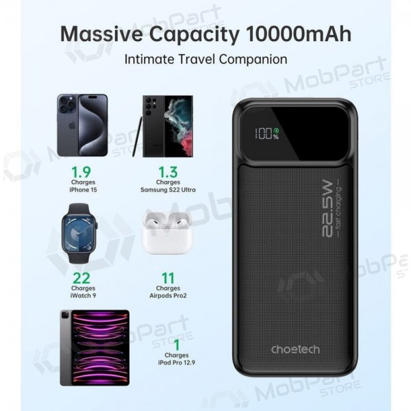 Ulkoinen paristo Power Bank Choetech B728 22.5W 10000mAh musta