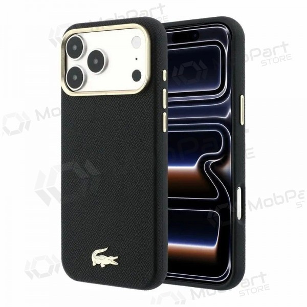 Apple iPhone 18 Pro kotelo - Lacoste PU Leather Champs Elysees Gold Logo MagSafe (musta)