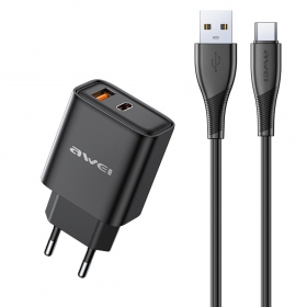 Puhelinlaturi Awei PD81T-EU 22.5 W USB-C + USB-A PD musta