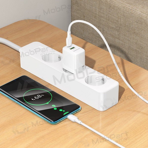Puhelimen laturi Borofone BN29 30 W USB-C + USB-A USB-C-kaapelilla 1 m valkoinen