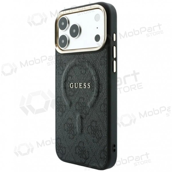 Apple iPhone 18 Pro kotelo - Guess PU Leather 4G Gold Frame Embossed MagSafe (musta)