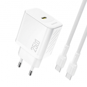 Laturi Dudao A27C GaN 25W USB-C + USB-C to USB-C kaapeli 1.0m valkoinen