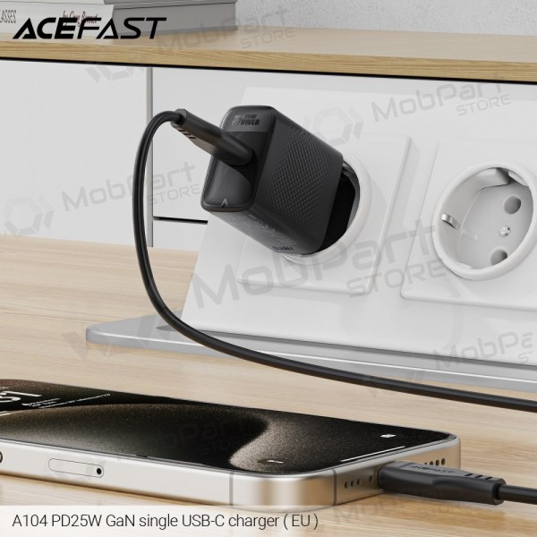 Puhelimen laturi Acefast A104 25 W GaN USB-C musta