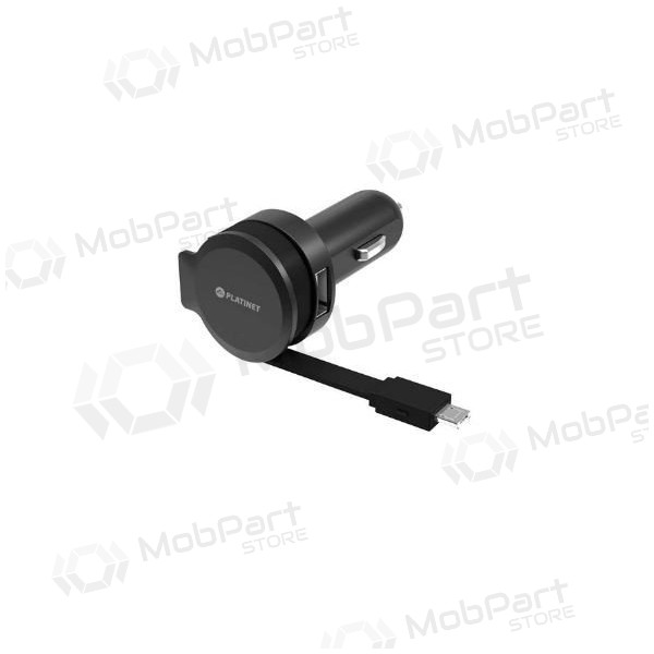 Autolaturi Platinet MicroUsb (1xUSB 2.4A) (musta)
