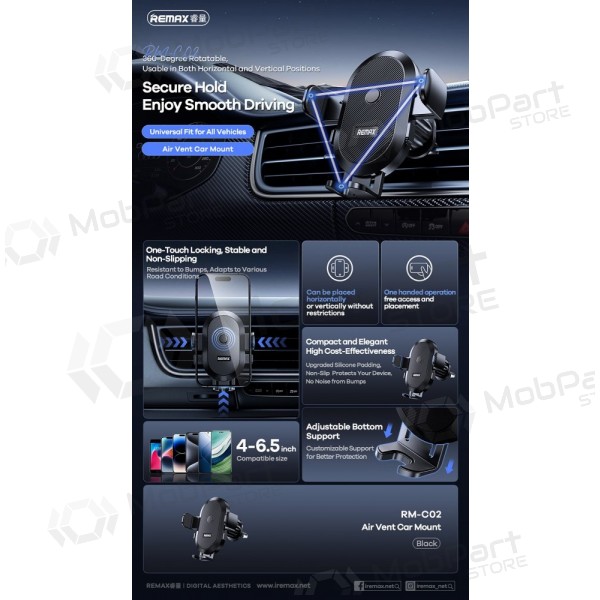 Auton matkapuhelinpidike Remax RM-C02 (air vent) musta