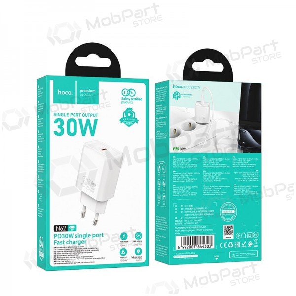 Puhelimen laturi Hoco N62 30 W GaN USB-C valkoinen