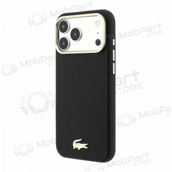 Apple iPhone 18 Pro Max kotelo - Lacoste PU Leather Champs Elysees Gold Logo MagSafe (musta)