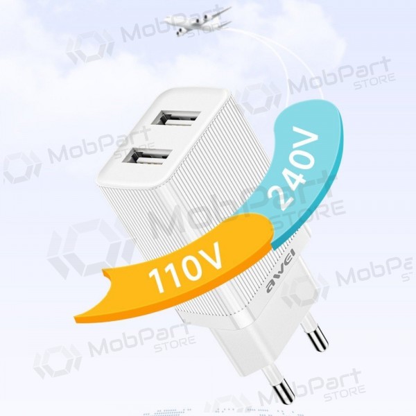 Laturi Awei C15L-EU 2xUSB-A 10W + USB to Lightning cable valkoinen