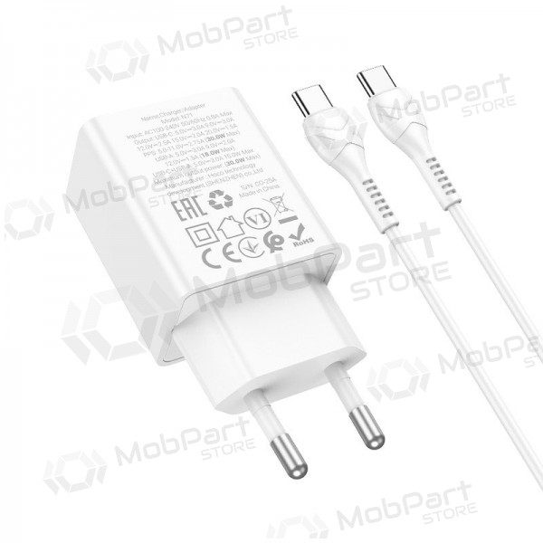 Puhelinlaturi Hoco N71 30 W GaN USB-C + USB-A USB-C-kaapelilla 1 m valkoinen