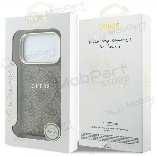 Apple iPhone 18 Pro Max kotelo - Guess PU Leather 4G Gold Frame Embossed MagSafe (ruskea)