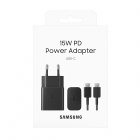 Laturi alkuperäinen Samsung EP-T1510XBEGEU 15W + kaapeli Type-C 1m pakkauksessa musta