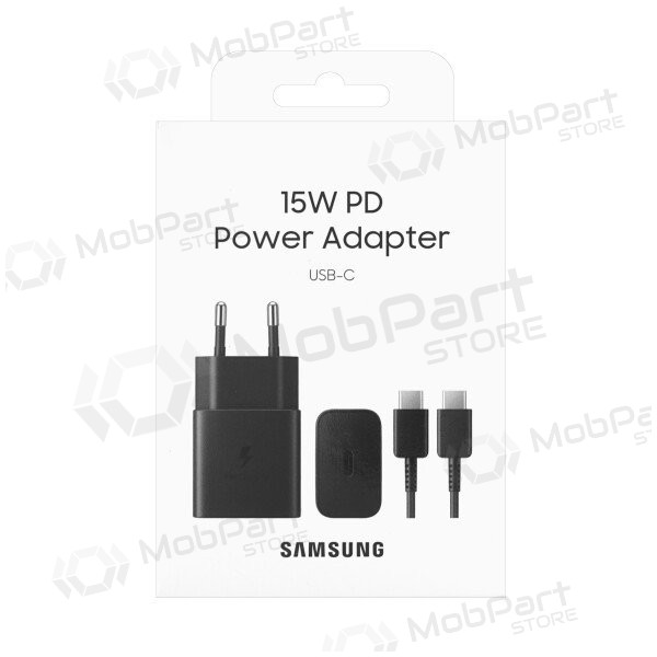 Laturi alkuperäinen Samsung EP-T1510XBEGEU 15W + kaapeli Type-C 1m pakkauksessa musta
