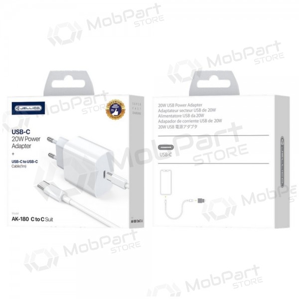 Laturi Jellico AK180 20W USB-C + USB-C to Lightning cable 1.0m valkoinen