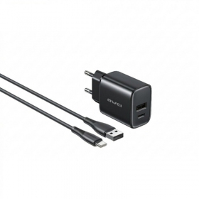 Puhelimen laturi Awei PD85T-EU 22.5 W USB-C + USB-A USB-C-kaapelilla 1 m musta