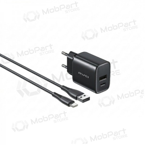 Puhelimen laturi Awei PD85T-EU 22.5 W USB-C + USB-A USB-C-kaapelilla 1 m musta