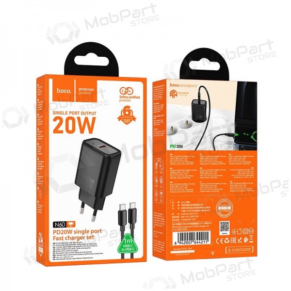 Puhelinlaturi Hoco N60 GaN USB-C USB-C-kaapelilla 1 m musta