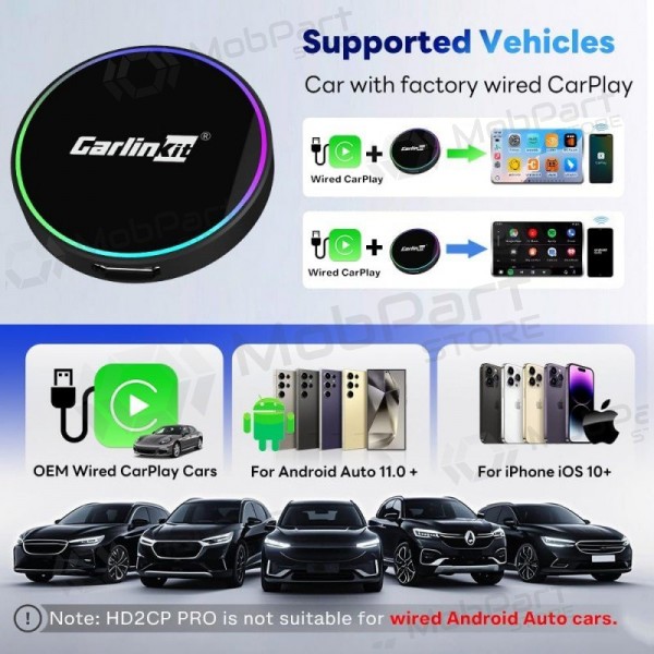 CarPlay-sovitin Carlinkit HD2CP Pro langaton Android Auto musta
