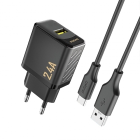 Puhelinlaturi Dudao A23T 12 W USB-A USB-C-kaapelilla 1 m musta
