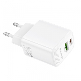 Laturi Borofone BN27 20W USB-C/USB-A valkoinen