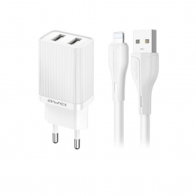 Laturi Awei C15L-EU 2xUSB-A 10W + USB to Lightning cable valkoinen